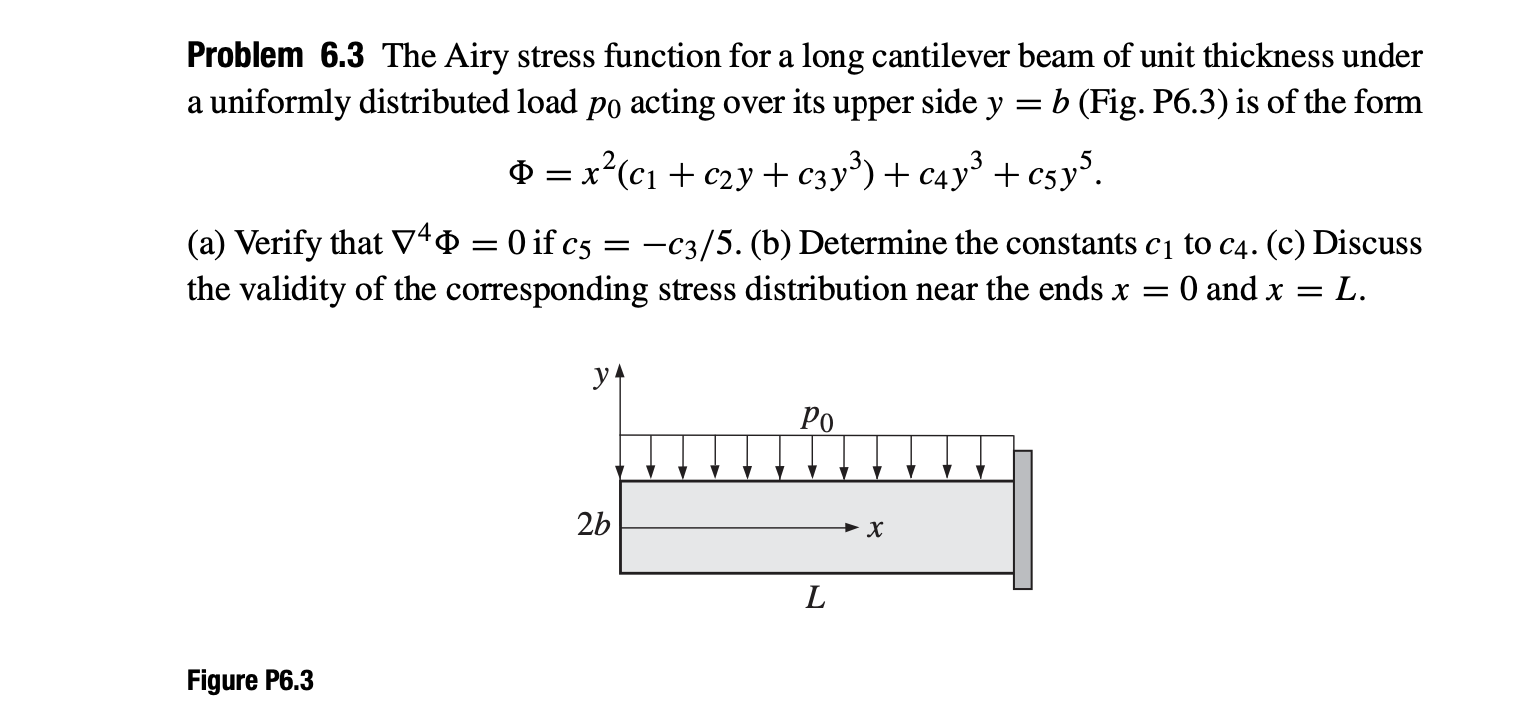 Problem 6.3 The Airy stress function for a long | Chegg.com