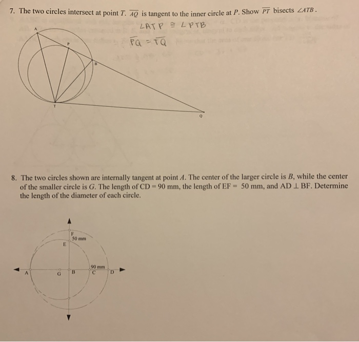 Solved 7. The two circles intersect at point T. o is tangent | Chegg.com