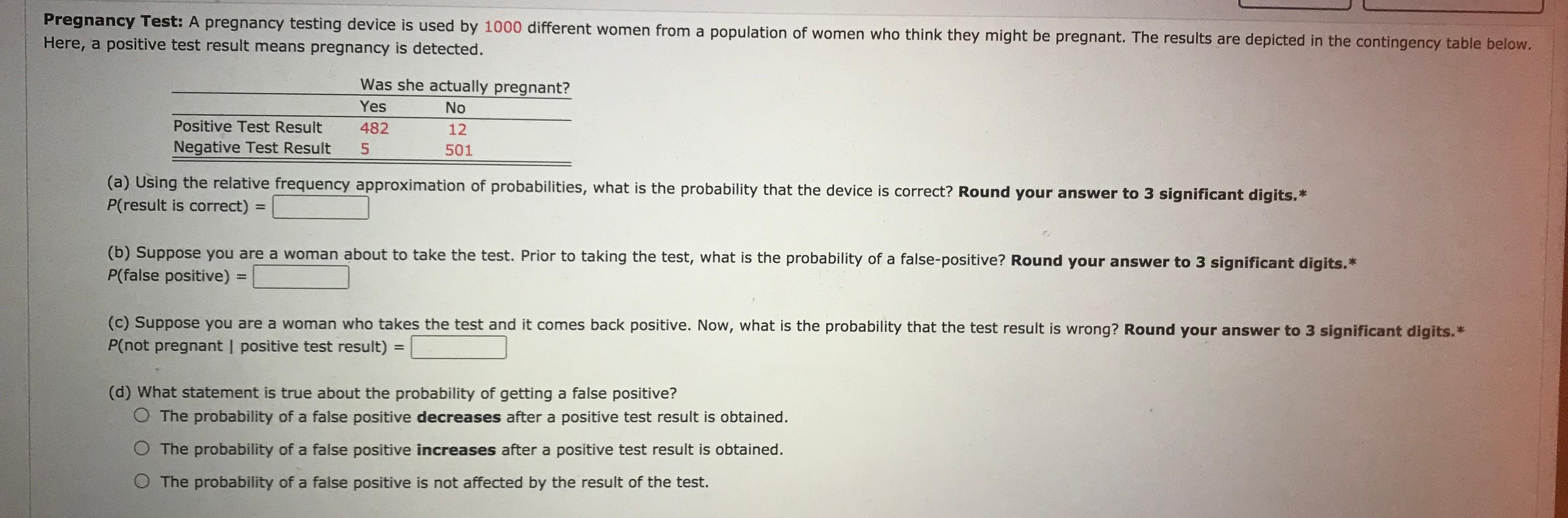 Solved Pregnancy Test A Pregnancy Testing Device Is Used By Chegg
