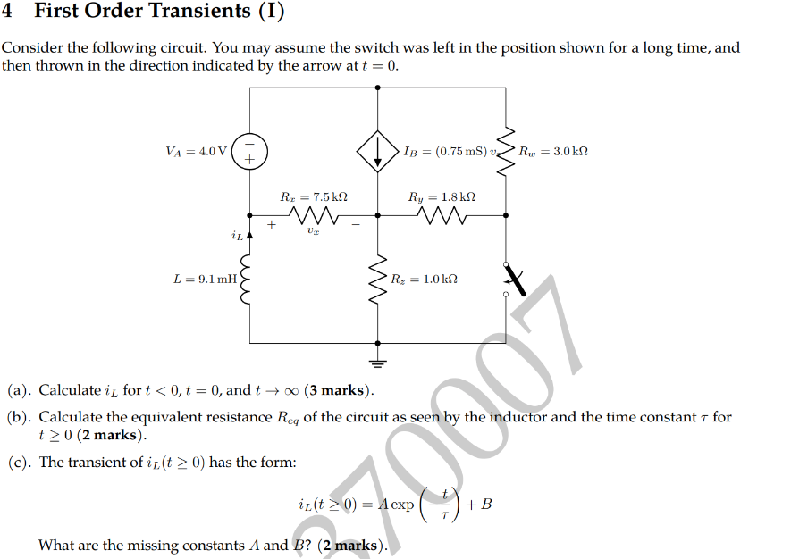 First Order Transients Solved 4 First Order Transients (I)Consider the following | Chegg.com