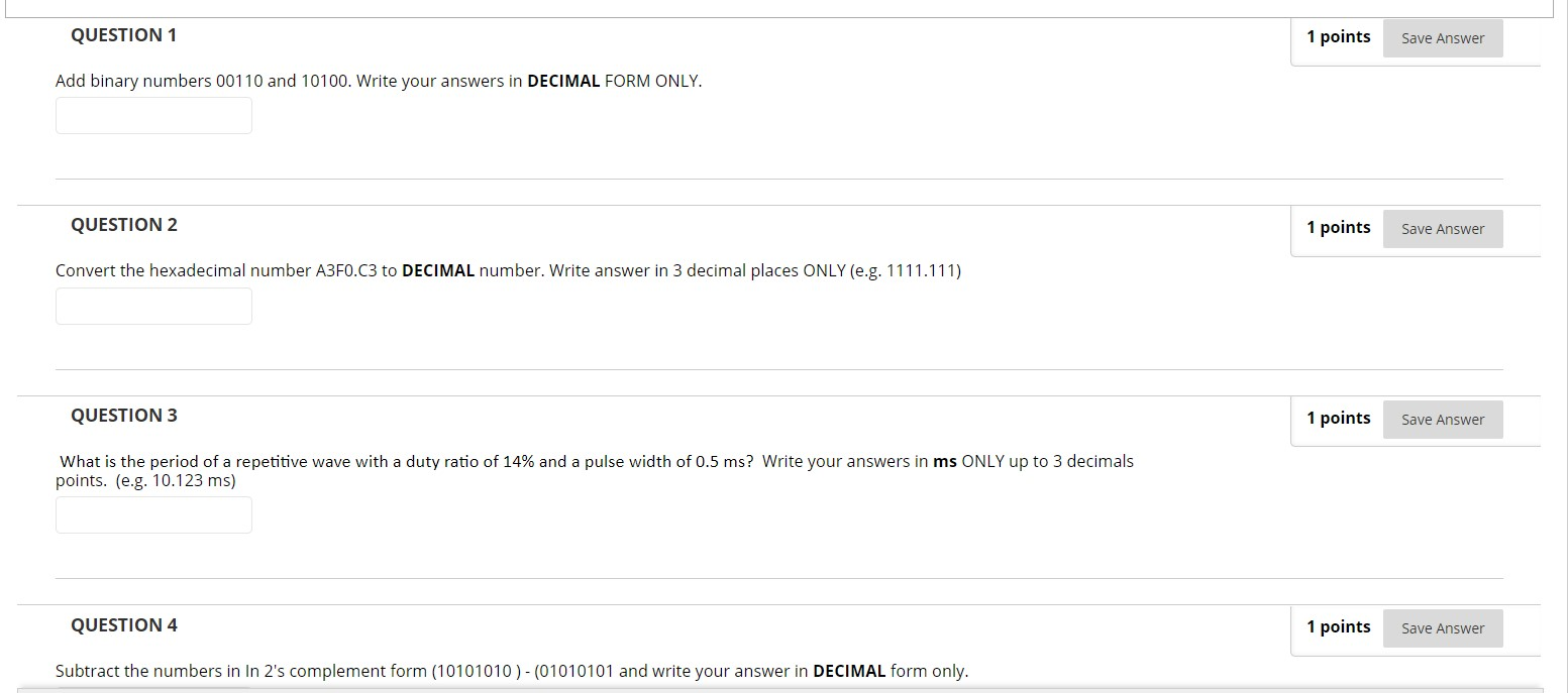 Solved QUESTION 1 1 points Save Answer Add binary numbers | Chegg.com