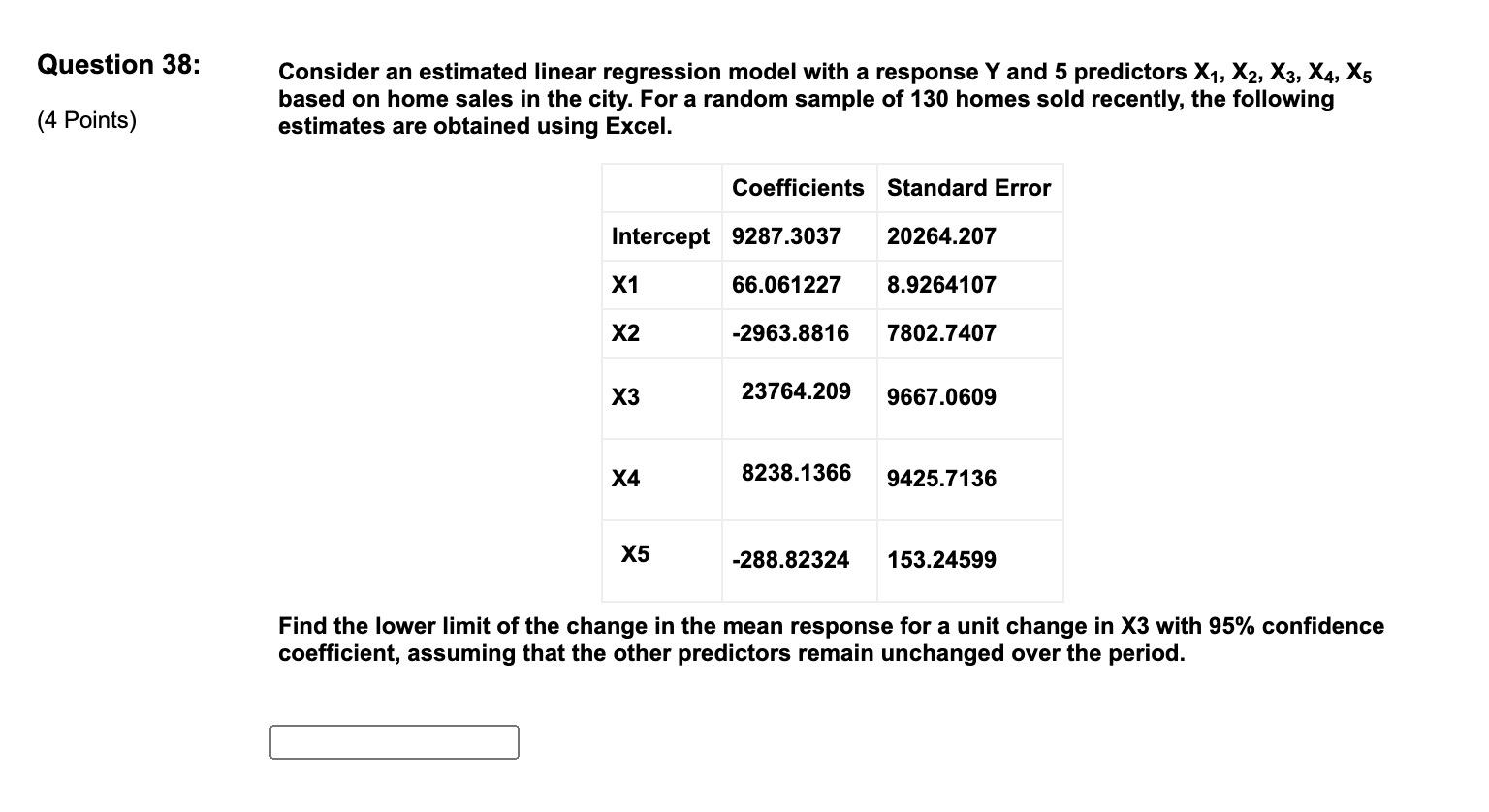 Solved Question 38: Consider an estimated linear regression | Chegg.com