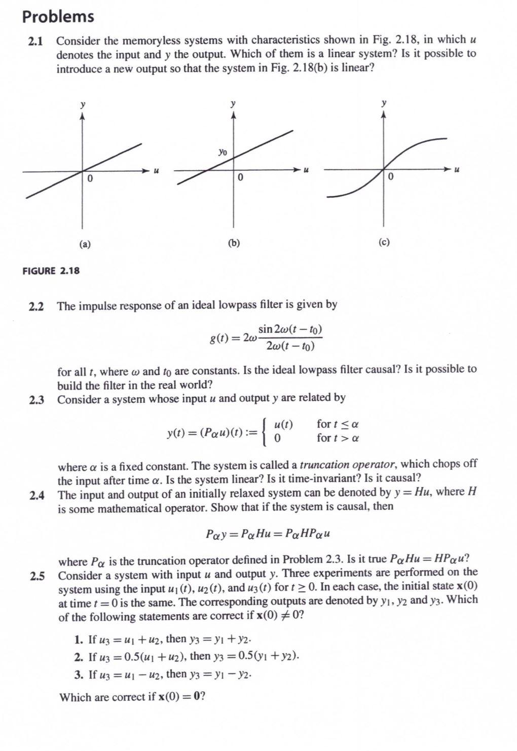 Solved Problems 2.1 Consider the memoryless systems with | Chegg.com