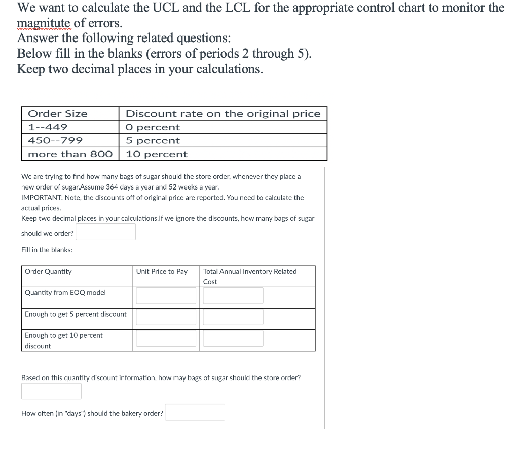 Solved We Want To Calculate The Ucl And The Lcl For The 3002