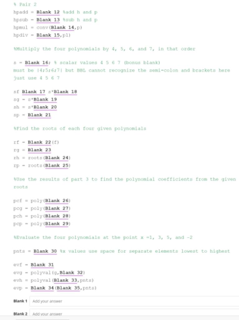 Solved Question 11 Given the Pair of Polynomials: Pair 1: | Chegg.com