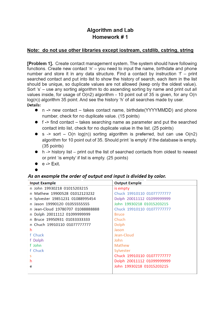 Solved Algorithm and Lab Homework # 1 Note: do not use other | Chegg.com