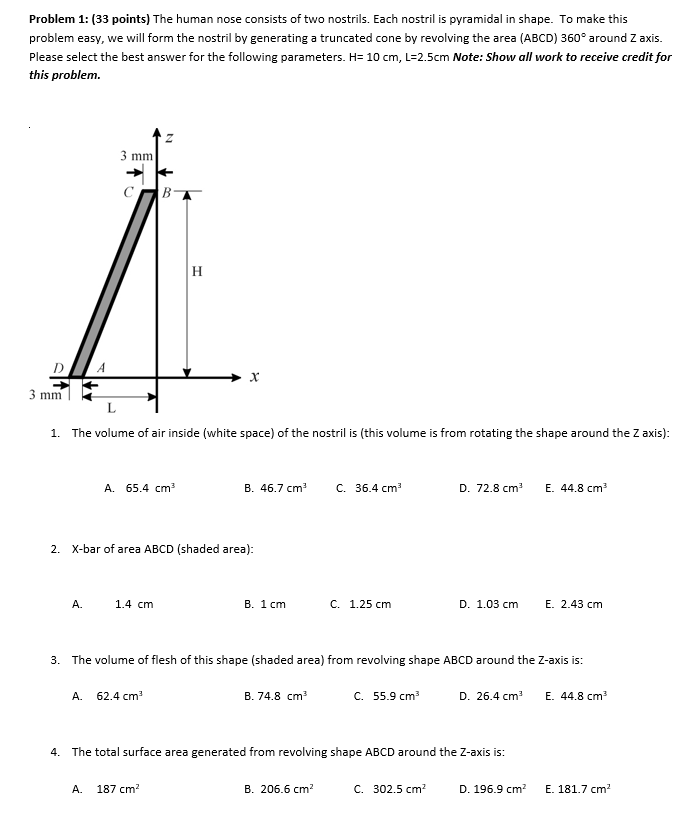 Solved Problem 1: (33 points) The human nose consists of two | Chegg.com