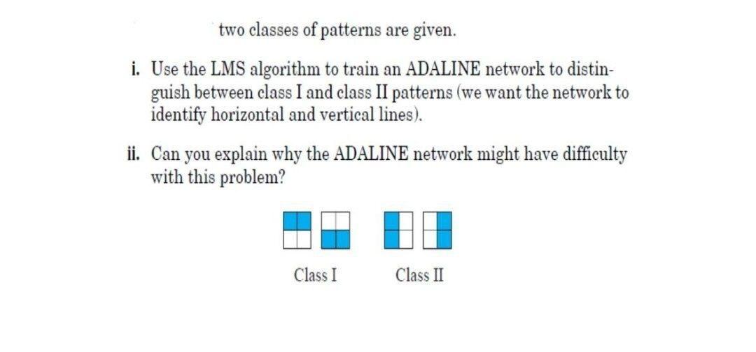 Solved two classes of patterns are given. i. Use the LMS | Chegg.com
