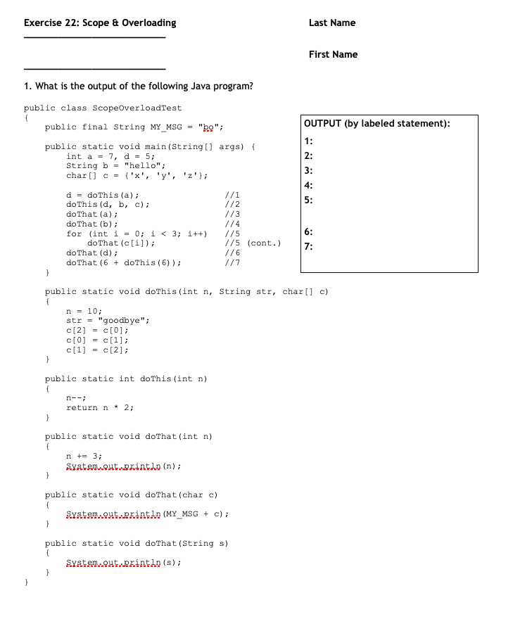 Solved Exercise 22 Scope Overloading Last Name First N Chegg Com