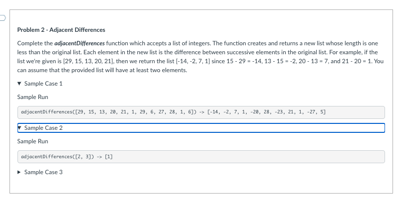 Solved Problem 2 - Adjacent Differences Complete the | Chegg.com