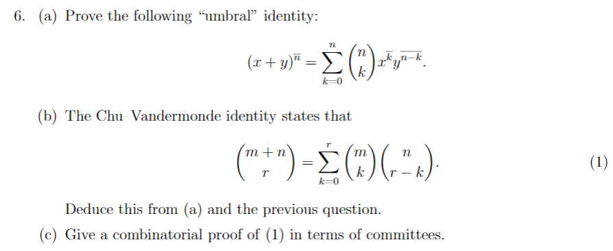 Solved 6 A Prove The Following Umbral Identity 3 5 Chegg Com