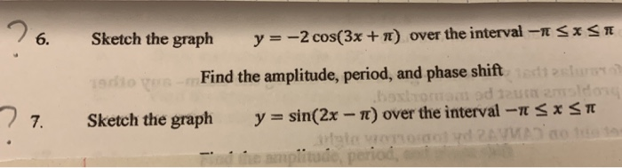 Solved h the graph y =-2 cos(3x + π) over the interval-π x π | Chegg.com