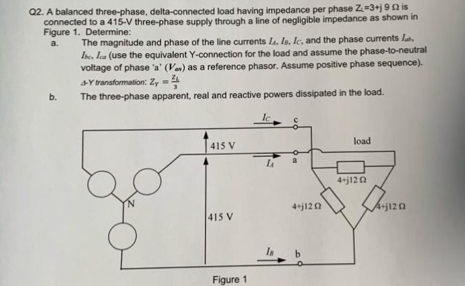 Solved Q2. A balanced three-phase, delta-connected load | Chegg.com