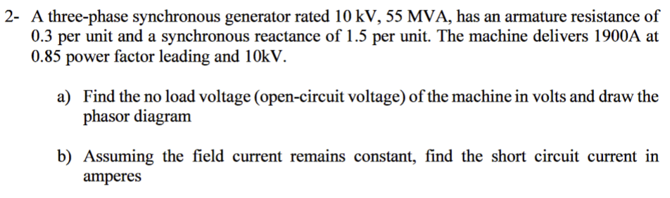 Solved A three-phase synchronous generator rated 10kV,55MVA, | Chegg.com