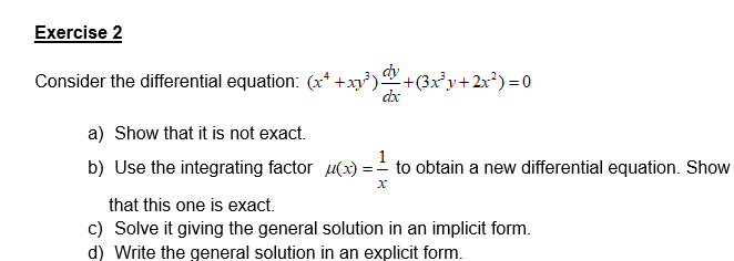 Solved Exercise 2 Consider the differential equation: | Chegg.com
