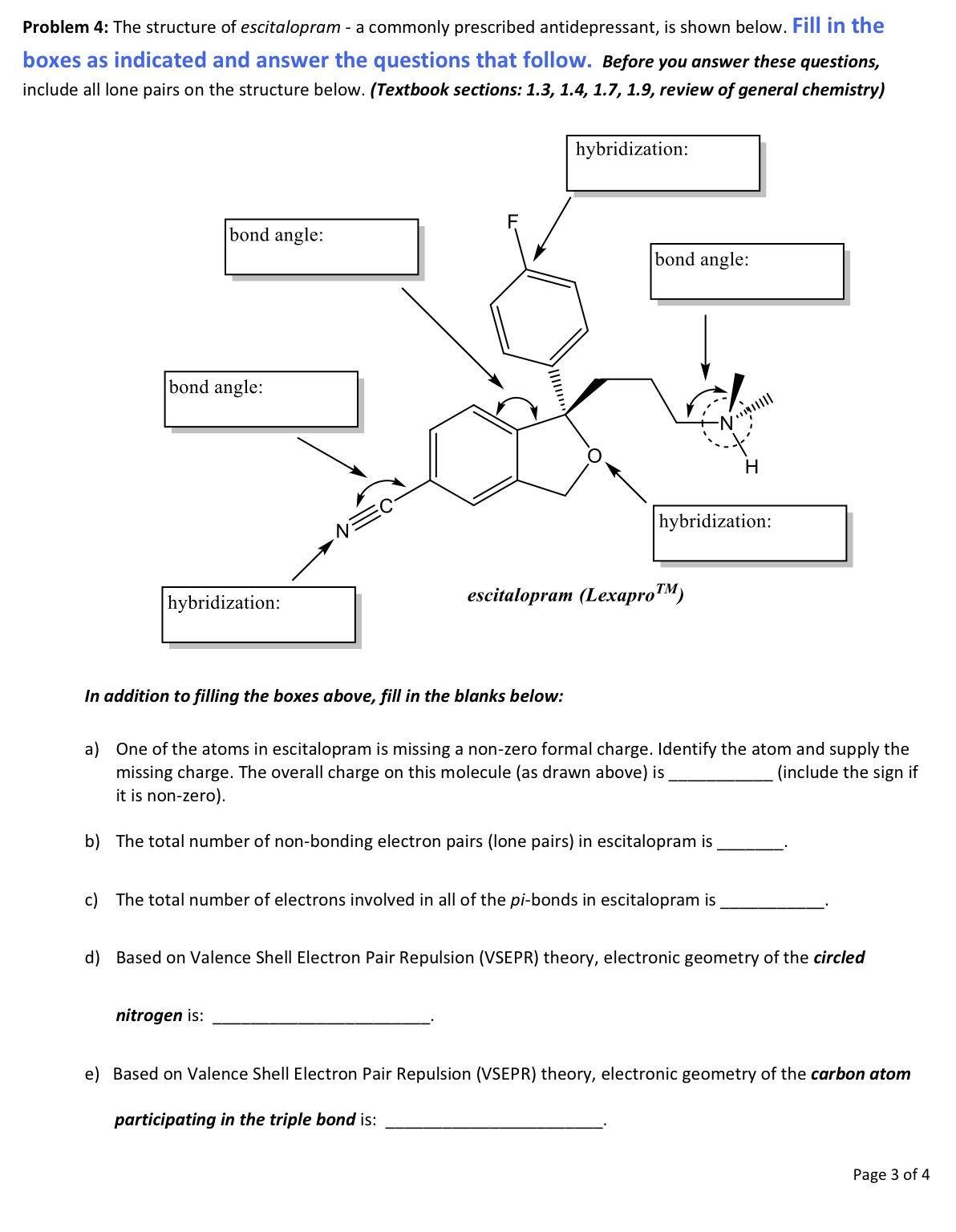 Solved Problem 4: The structure of escitalopram - a commonly | Chegg.com