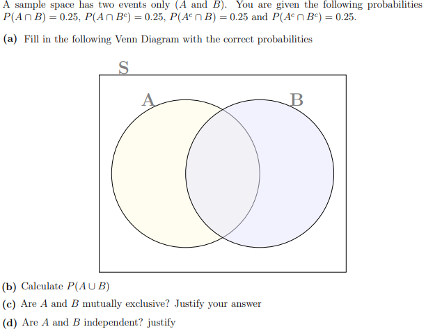 Solved A Sample Space Has Two Events Only (A And B). You Are | Chegg.com