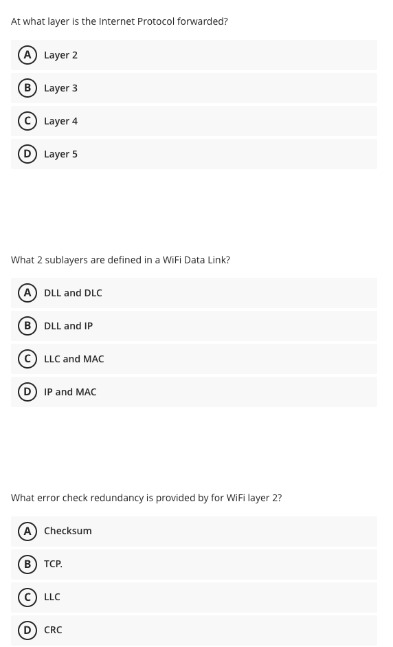 Solved At what layer is the Internet Protocol forwarded? A | Chegg.com