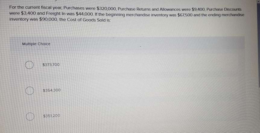 Solved For The Current Fiscal Year Purchases Were 320 000 Chegg