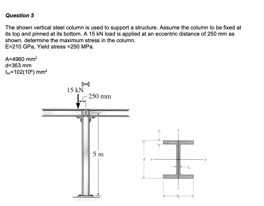 Solved Question 5 The shown vertical steel column is used to | Chegg.com