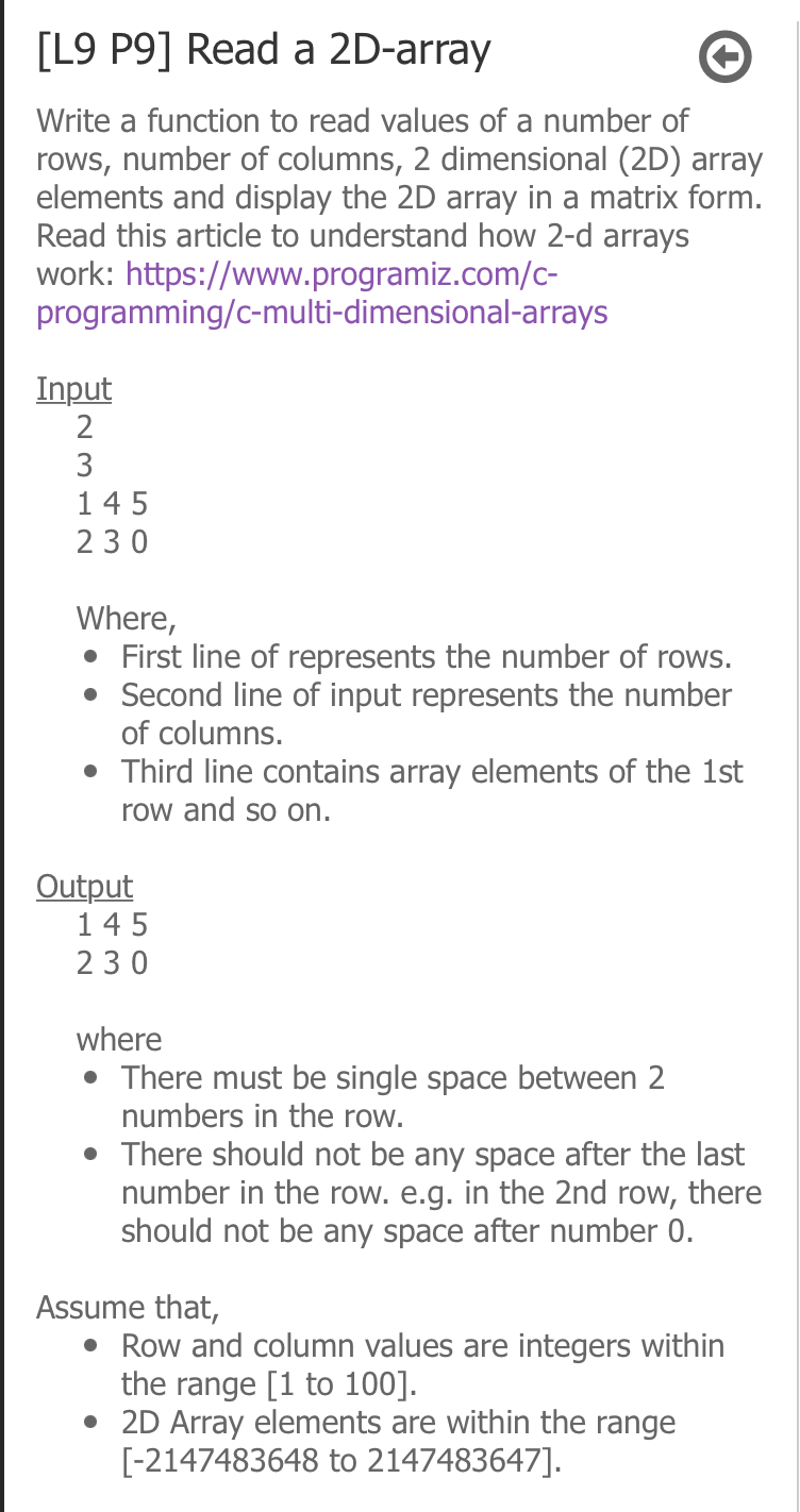 Solved [L9 P9] Read a 2D-array Write a function to read | Chegg.com