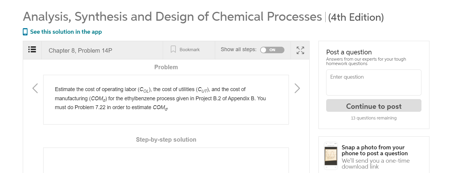 Analysis, Synthesis And Design Of Chemical Processes | Chegg.com