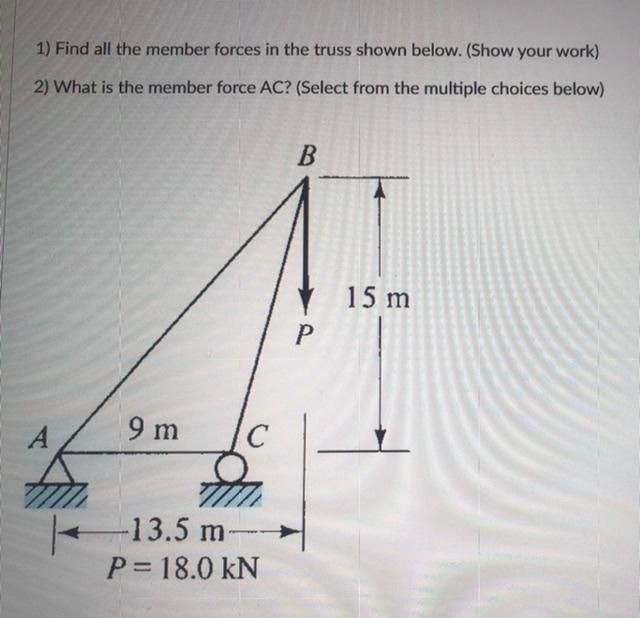 Solved 1) Find all the member forces in the truss shown | Chegg.com