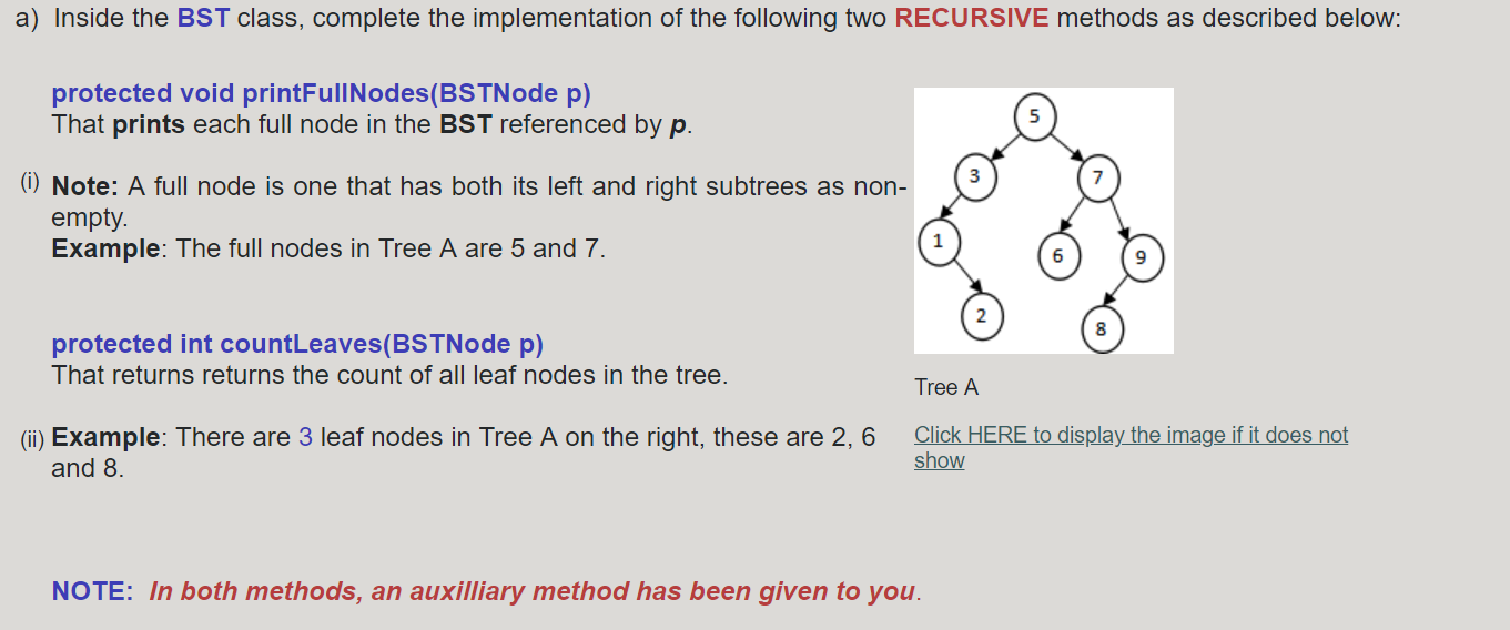Solved a) Inside the BST class, complete the implementation | Chegg.com