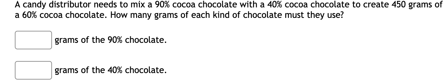 Solved A candy distributor needs to mix a 90% cocoa | Chegg.com