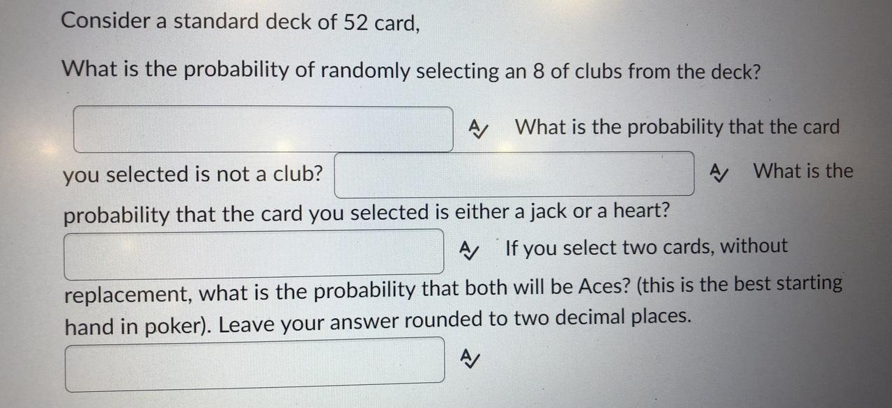 Solved Consider a standard deck of 52 card, What is the