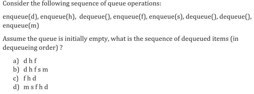 Solved Consider the following sequence of queue operations: | Chegg.com