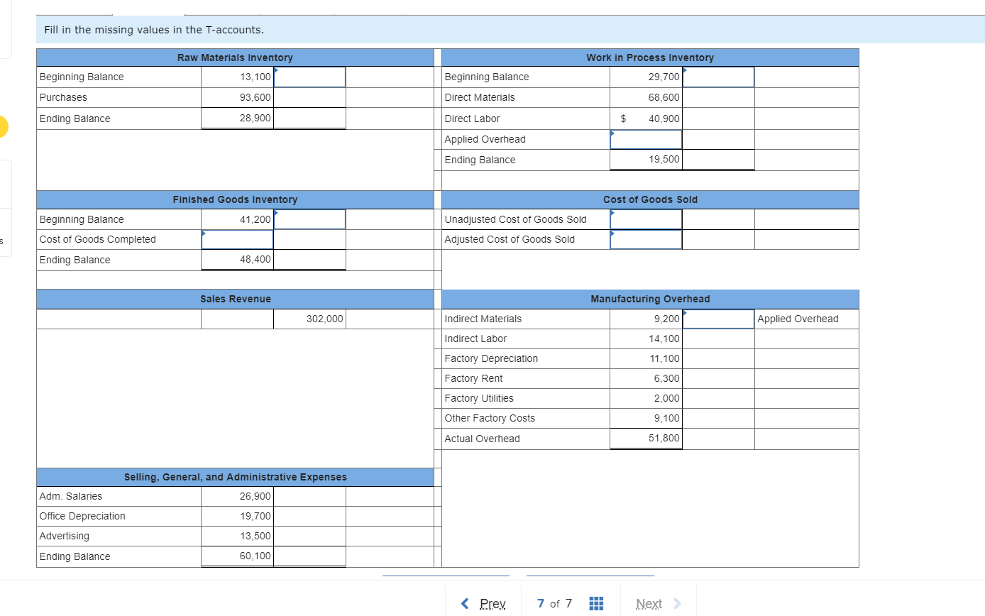 Solved Fill in the missing values in the T-accounts. | Chegg.com