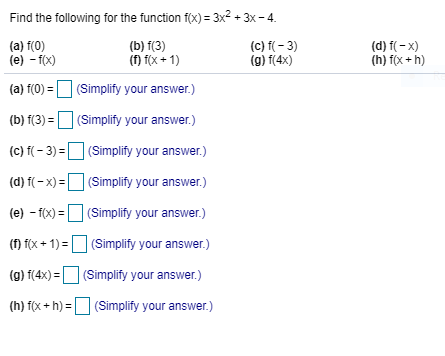 Solved Find The Following For The Function F X 3x2 3 Chegg Com