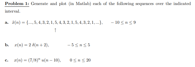 Solved Problem 1: Generate and plot (in Matlab) each of the | Chegg.com