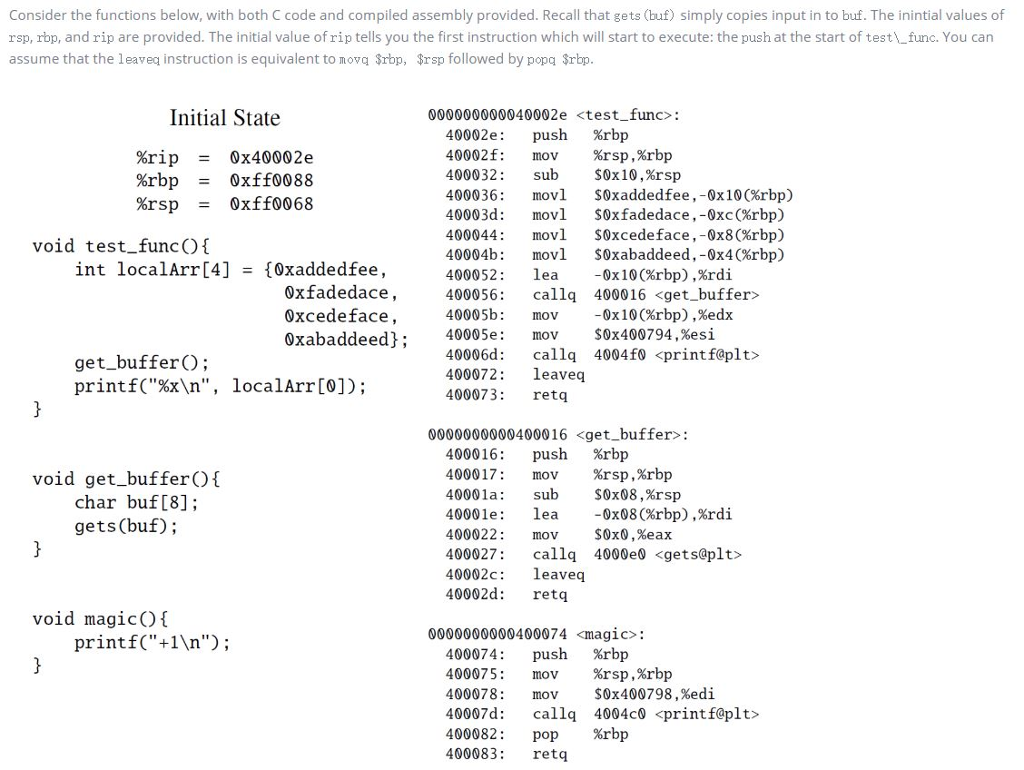 Consider the functions below, with both C code and | Chegg.com