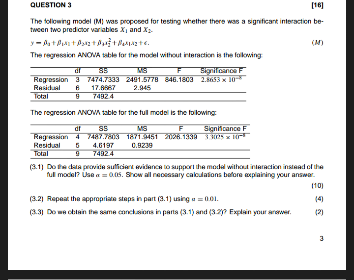 Solved QUESTION 3 [16] The following model (M) was proposed | Chegg.com