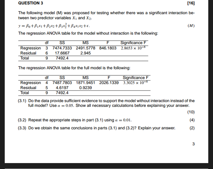 Solved QUESTION 3 [16] The Following Model (M) Was Proposed | Chegg.com