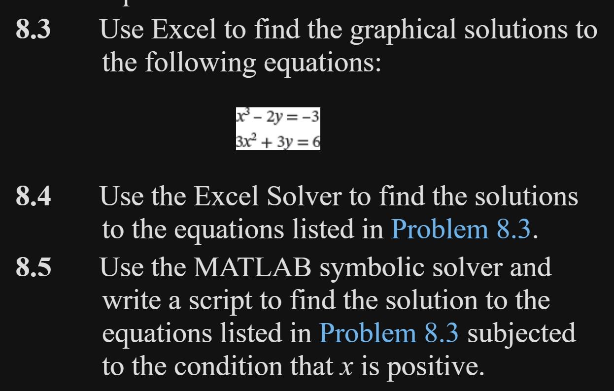 Solved 8.3 Use Excel to find the graphical solutions to the | Chegg.com