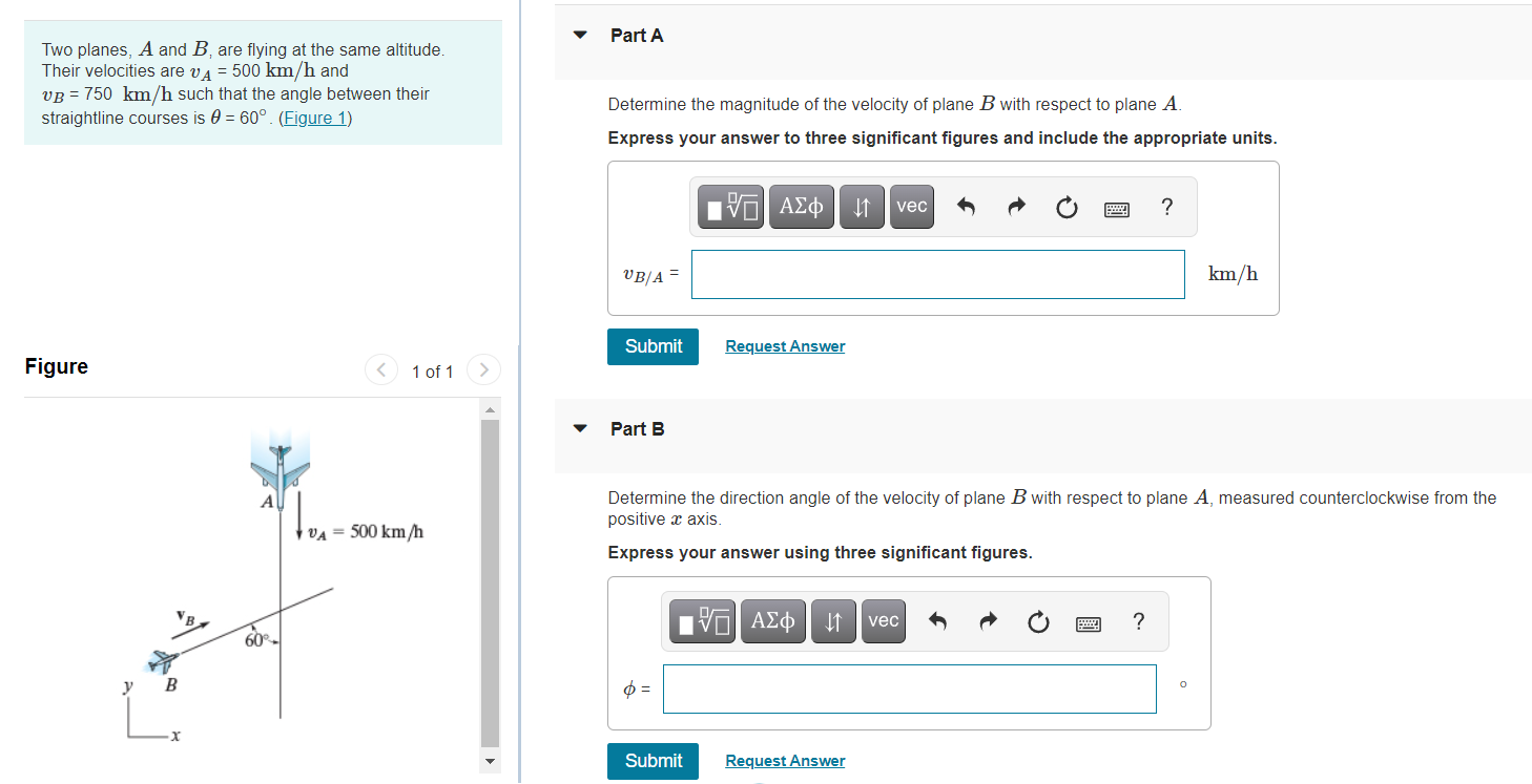 Solved Part A Two Planes, A And B, Are Flying At The Same | Chegg.com