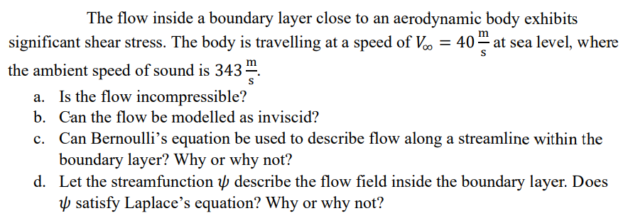 Solved The flow inside a boundary layer close to an | Chegg.com