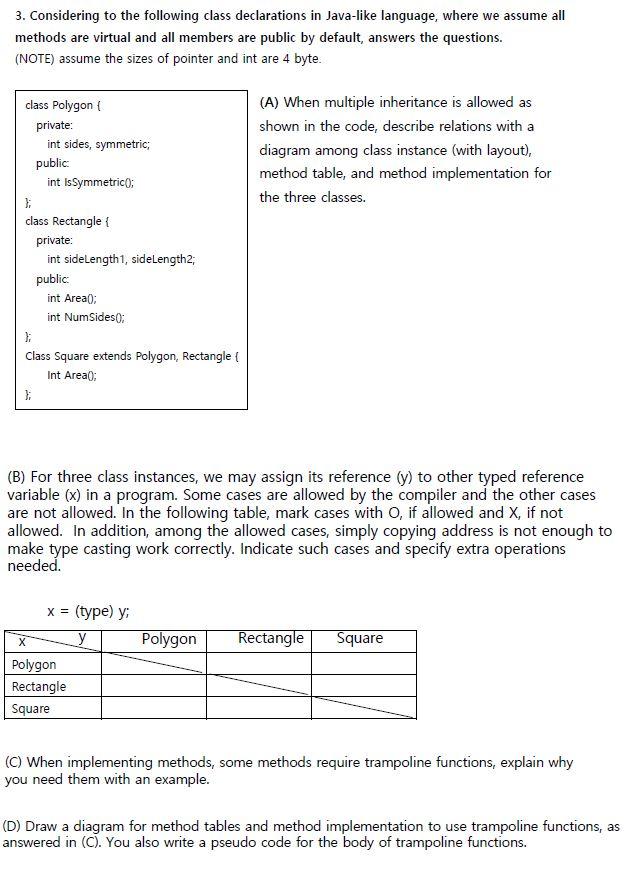 Solved 3. Considering to the following class declarations in | Chegg.com