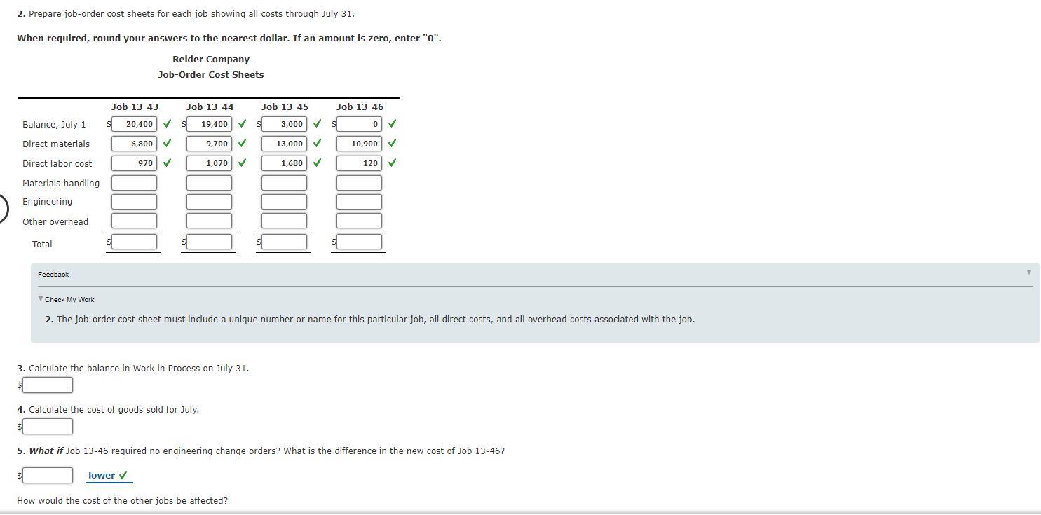 Solved Job Costs Using ActivityBased Costing Reider Company