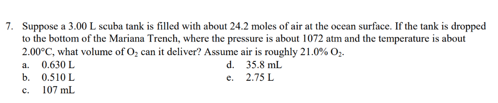 Solved Suppose a 3.00 L scuba tank is filled with about 24.2 | Chegg.com