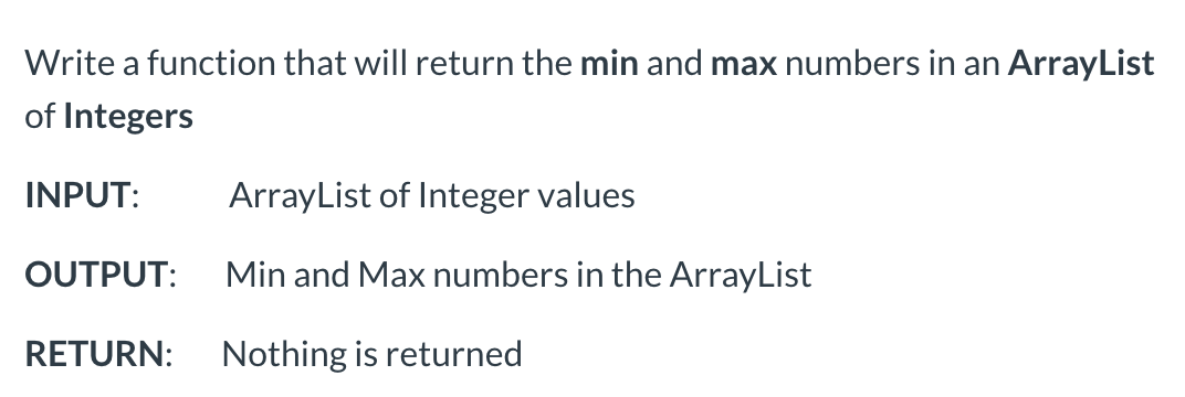 Solved Write a function that will return the min and max | Chegg.com
