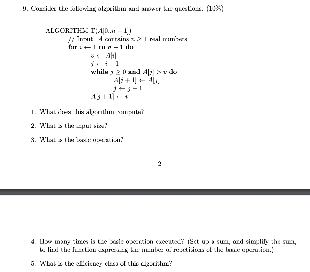 Solved 9 Consider The Following Algorithm And Answer The