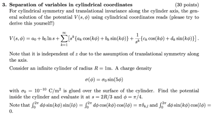 Solved 3. Separation of variables in cylindrical coordinates | Chegg.com