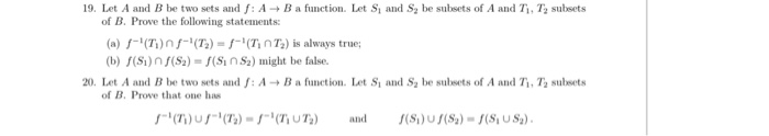 Solved 19. Let A And B Be Two Sets And F: A B A Function. | Chegg.com