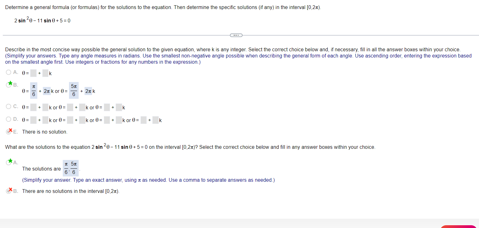 Solved 2sin2θ−11sinθ+5=0 on the smallest angle first. Use | Chegg.com