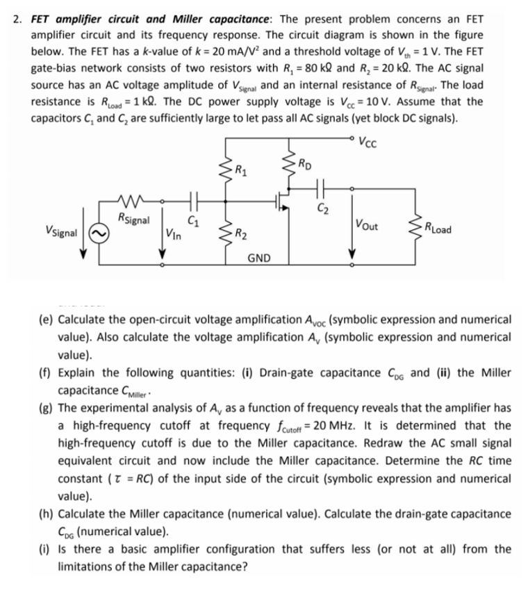 2. FET amplifier circuit and Miller capacitance The