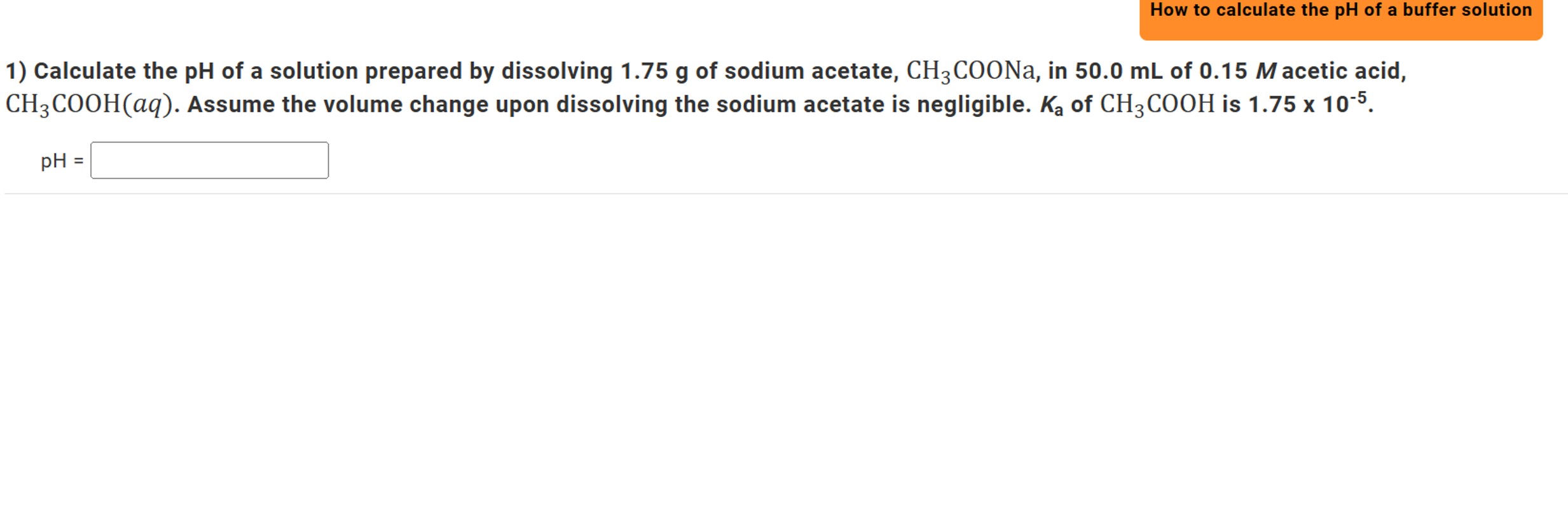 calculate ph of buffer solution given molarity